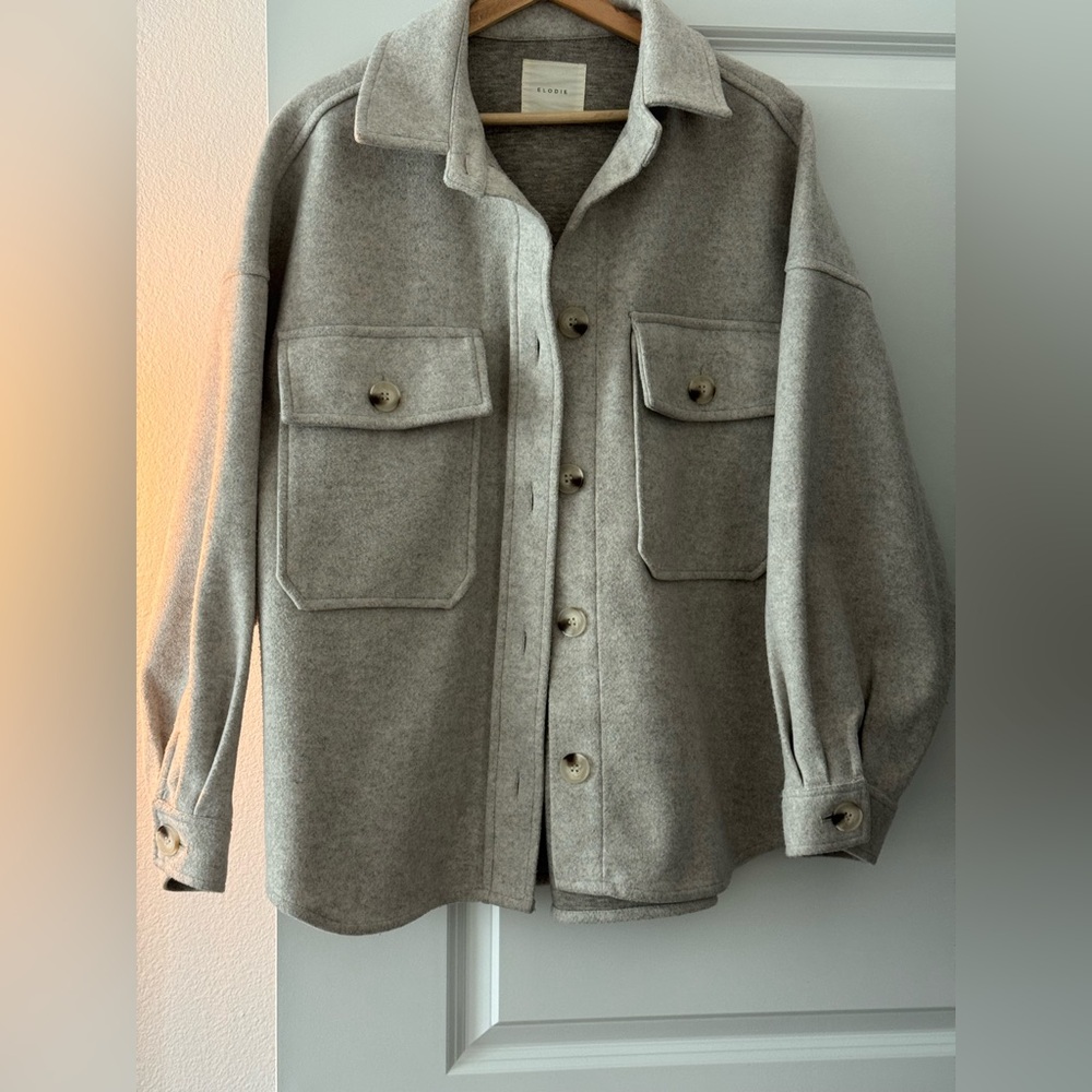 Elodie Gray Lightweight Shirt Jacket with Patch Pockets